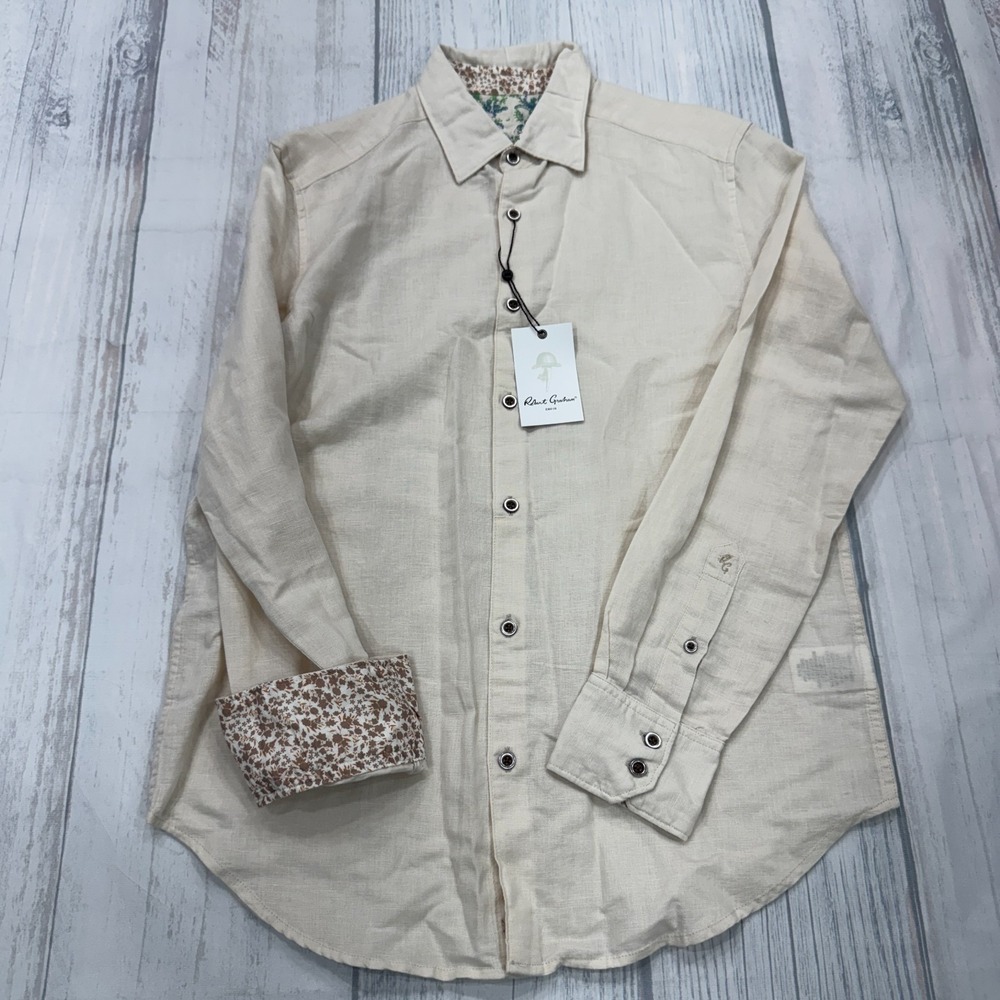 NWT Robert Graham Borsi Button Shirt Small Sand Classic Fit Flip Cuff‎ Mens $198